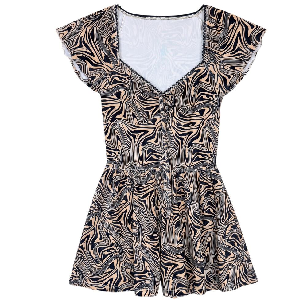 Urban Outfitters Velvet Milly Romper Women's Medium Tan Black Swirl Y2K Soft
